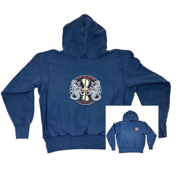 Sunken ship P & P Salvage Hoodie Sweatshirt Blue Medium Reverse weave - Picture 1 of 10